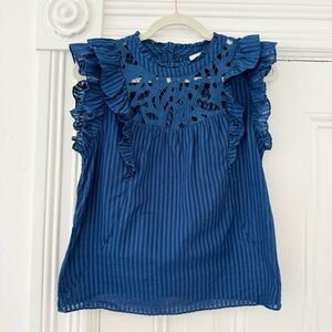 Blue Women's Caballero Blousewith ruffles and lace detail
